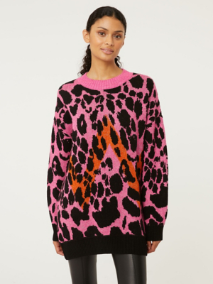 pink leopard cardigan sweater