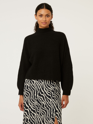 Black Ribbed Knit Batwing Jumper Women at ASDA