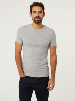 Grey Plain Muscle Fit TShirt Men at ASDA