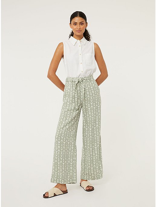 Sage Green Patterned Wide Leg Trousers | Women | George at ASDA