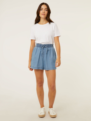 Blue Chambray Tie Front Denim Shorts Women at ASDA