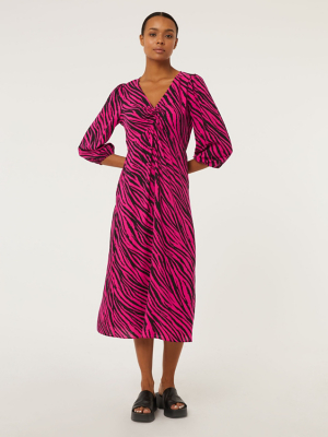 Pink Zebra Print Twist Front Satin Midi Dress Women at ASDA