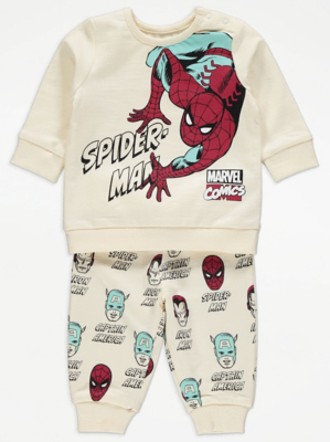 Marvel Spider-Man Cream Sweatshirt and Joggers Outfit | Baby | George ...