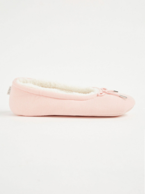 Pink Ribbed Ballerina Slippers Women at ASDA