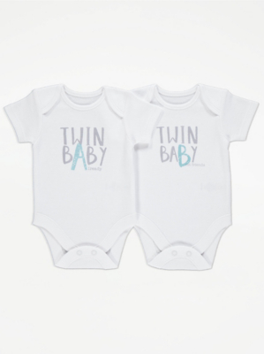 White Twin Baby Bodysuits 2 Pack Baby at ASDA