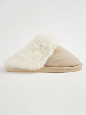 Neutral Suedette Mule Slippers Women at ASDA