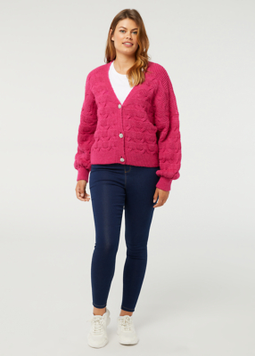 Pink Gem Button Up Cardigan Women at ASDA