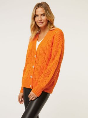 Orange Knitted Bling Button Cardigan Women at ASDA