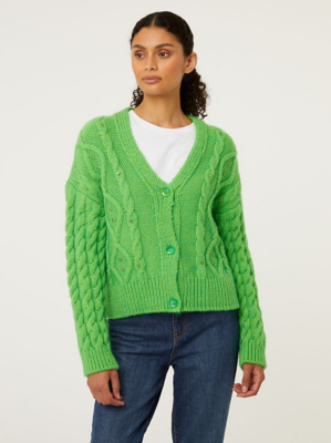 Green Bling Cable Knitted Cardigan Women at ASDA