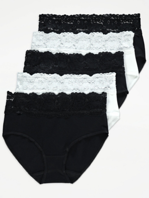Lace Trim Midi Briefs 5 Pack Lingerie at ASDA