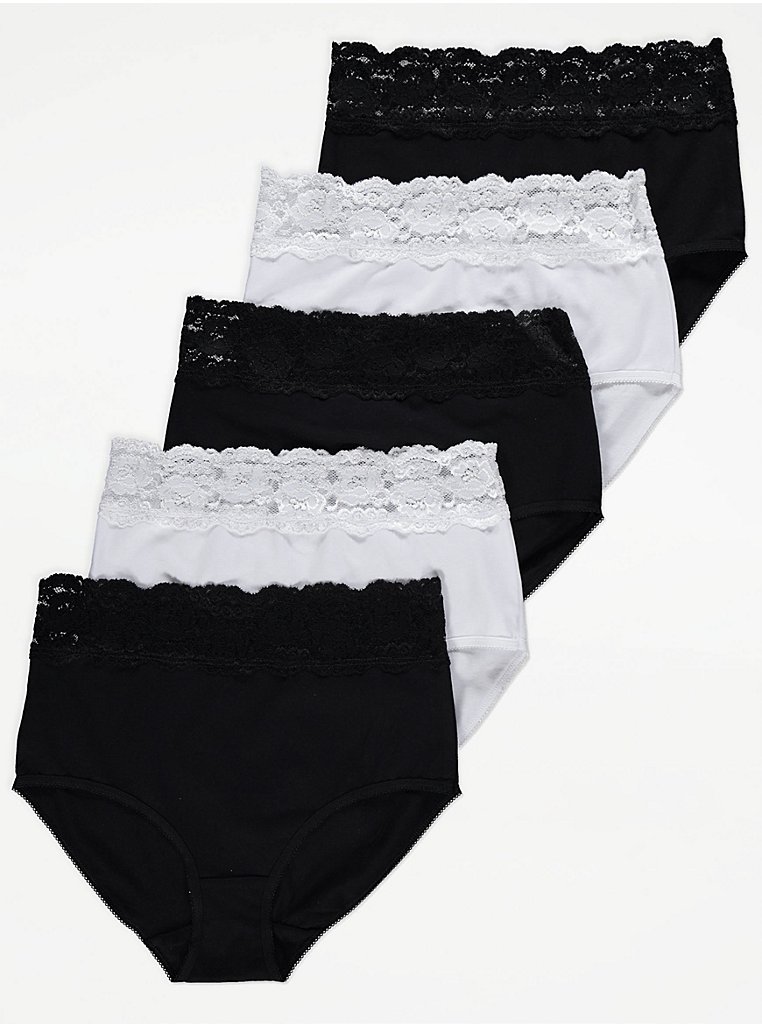 Lace Trim Full Brief Knickers 5 Pack