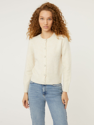 Cream Pearl Button Cardigan Women at ASDA