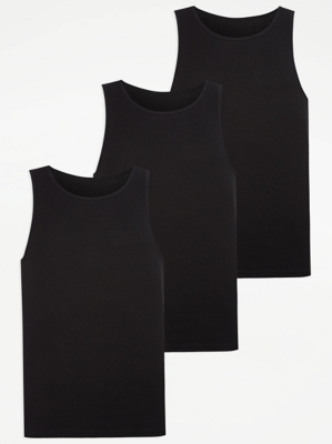Black Plain Vests 3 Pack Men at ASDA