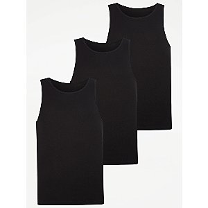 Black Plain Vests 3 Pack | Men | George at ASDA