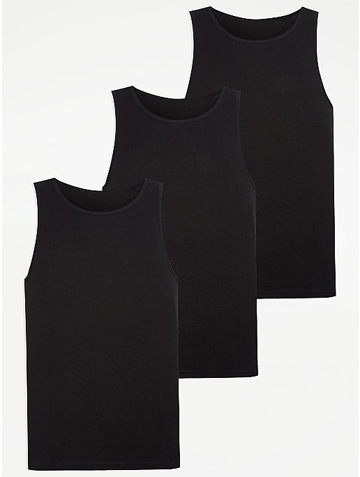 Black Plain Vests 3 Pack | Men | George at ASDA