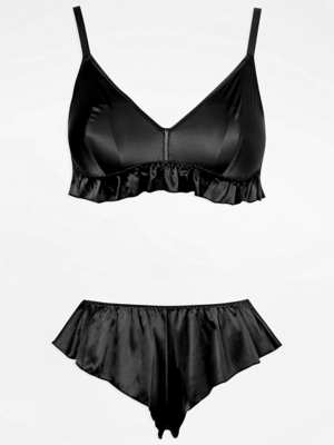 Black Satin Bralette Set Women at ASDA