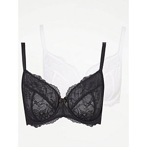 Black Lace Underwired T-Shirt Bras 2 Pack, Lingerie