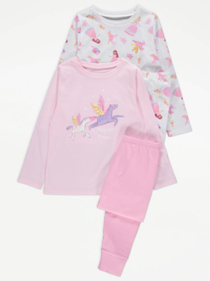 Pink Unicorn and Fairy Print Pyjamas 2 Pack Kids at ASDA