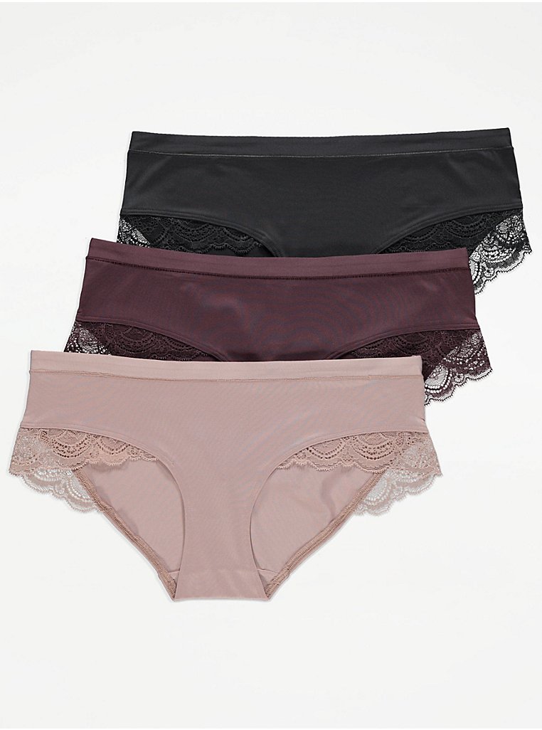 Lace Trim Comfort Short Knickers 3 Pack