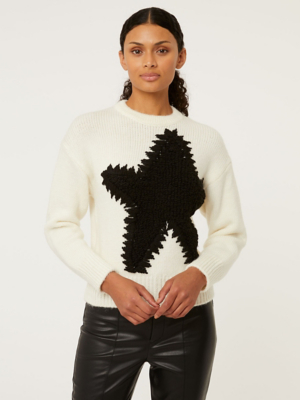 Cream Star Fringe Jumper Women at ASDA