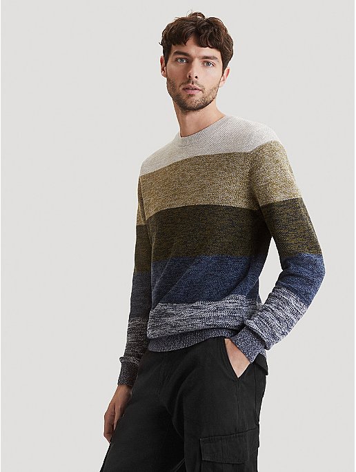 Khaki Ombre Colour Block Knitted Crew Neck Jumper | Men | George at ASDA