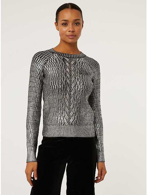Silver Foil Cable Jumper | Women | George at ASDA