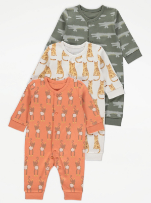 Assorted Animal Footless Sleepsuits 3 Pack Baby at ASDA