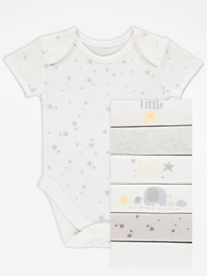 Unisex White Star Short Sleeve Bodysuits 7 Pack Baby at ASDA