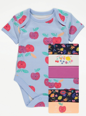 Bright Fruity Floral Bodysuits 7 Pack Baby at ASDA