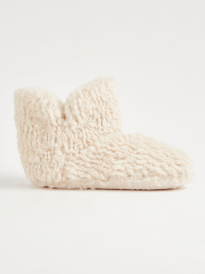 Cream Textured Faux Fur Slipper Boots Women at ASDA