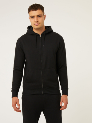 Black Plain Zip Through Hoodie Men at ASDA