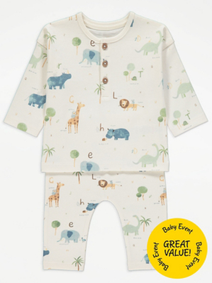 Cream Safari Animal Print Long Sleeve Top and Leggings Outfit Baby