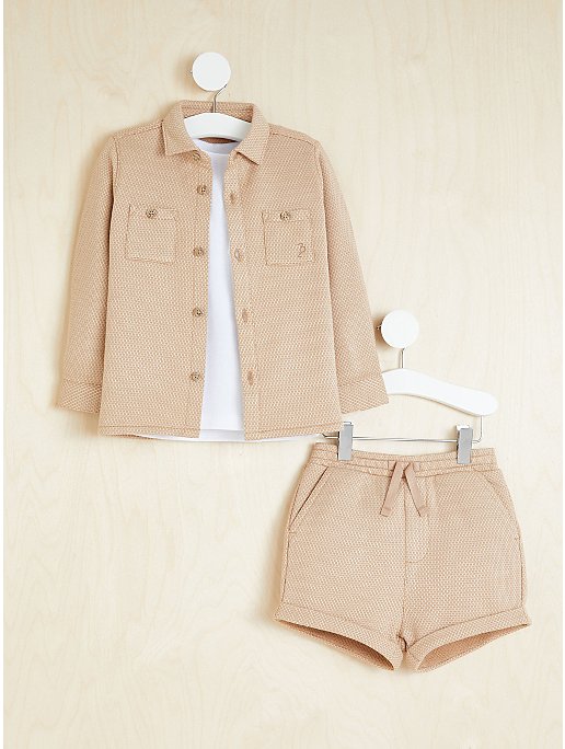 Billie Faiers Brown Textured Shirt Long Sleeve Top and Shorts Outfit | Kids  | George at ASDA