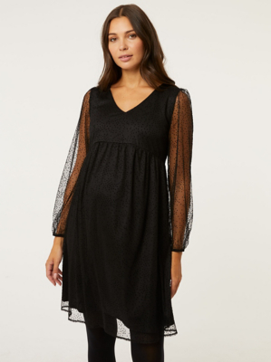 Maternity Black Polka Dot Mesh Dress Sale & Offers at ASDA
