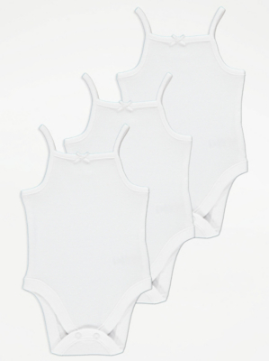 White Strappy Bodysuits 3 Pack Baby at ASDA