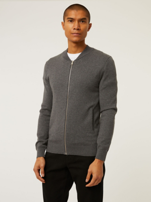 Grey Knitted Bomber Jacket Men at ASDA