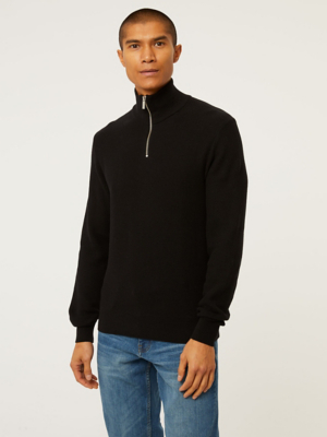 Black Knitted Quarter Zip Jumper Men at ASDA