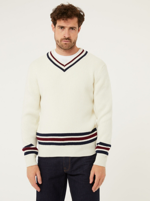 men's white v neck jumper