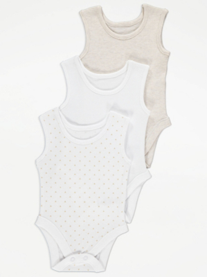 Neutral Sleeveless Bodysuits 3 Pack Baby at ASDA