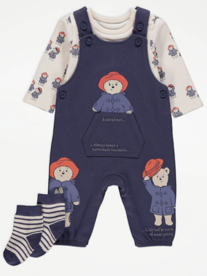 Paddington Bear Bodysuit Dungarees and Socks Outfit Baby at ASDA