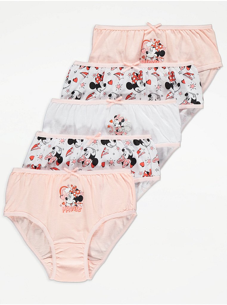 Disney Mickey and Minnie Mouse Print Pink Briefs 5 Pack, Kids