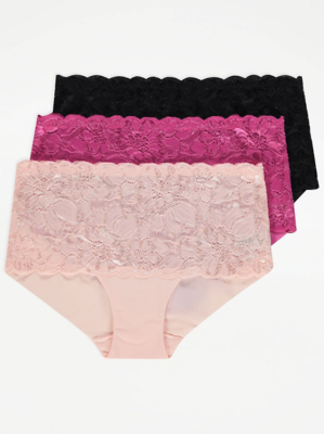 Pink Lace Midi Briefs 3 Pack Women at ASDA