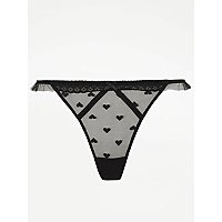 Entice Black Heart Jacquard Fluted Thong | Women | George at ASDA