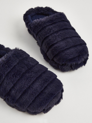Navy Faux Fur Mule Slippers Women at ASDA