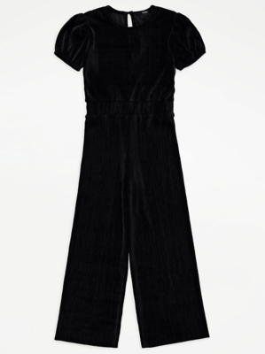 Black Velvet Plisse Jumpsuit Kids at ASDA