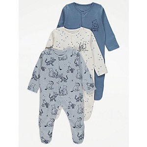 Disney Winnie The Pooh Blue Sleepsuits 3 Pack, Baby