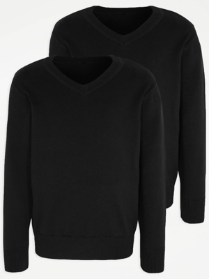 Black V Neck School Jumper 2 Pack School at ASDA