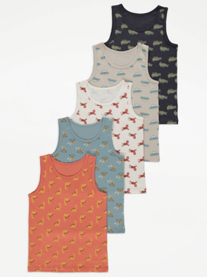 Animal and Vehicle Print Vests 5 Pack Kids at ASDA