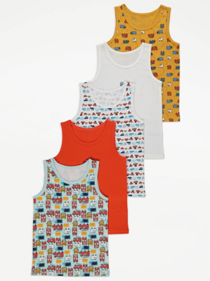 Car Print Vests 5 Pack Kids at ASDA