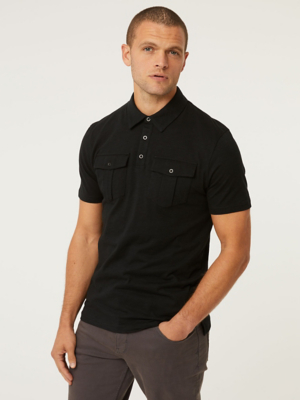 Black Pocket Casual Polo Shirt Men at ASDA